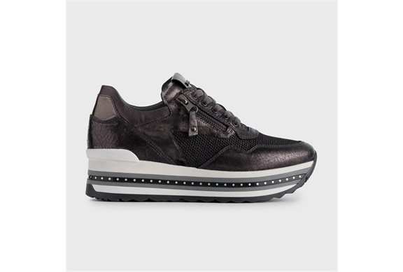 Sneaker in pelle antracite con zip laterale, su fondo platform -  [NERA908911D]